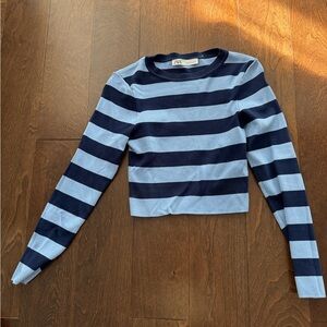 Zara Navy and Light Blue Striped Crop Top